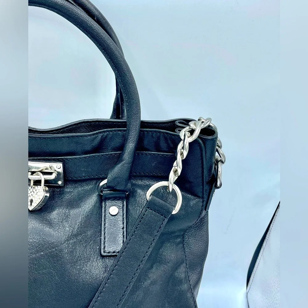 MICHAEL KORS HAMILTON BAG LEATHER DROP CHAIN STRAPS ,SILVER  MK BRILLIANT LOCK - Picture 7 of 15